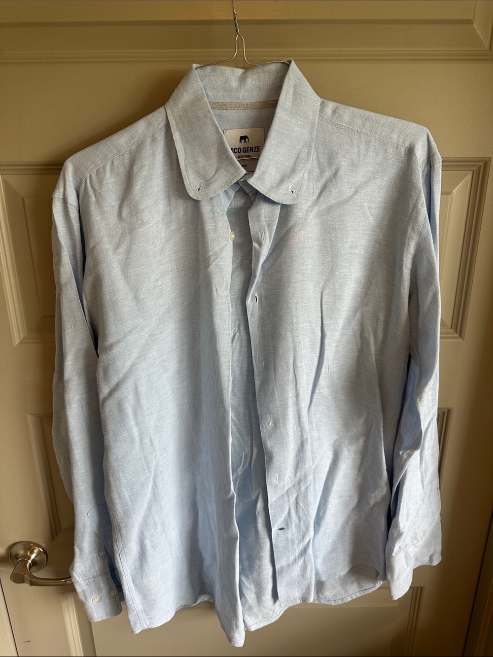 Nico Genze Linen Light Blue Men's Button-Up Shirt by